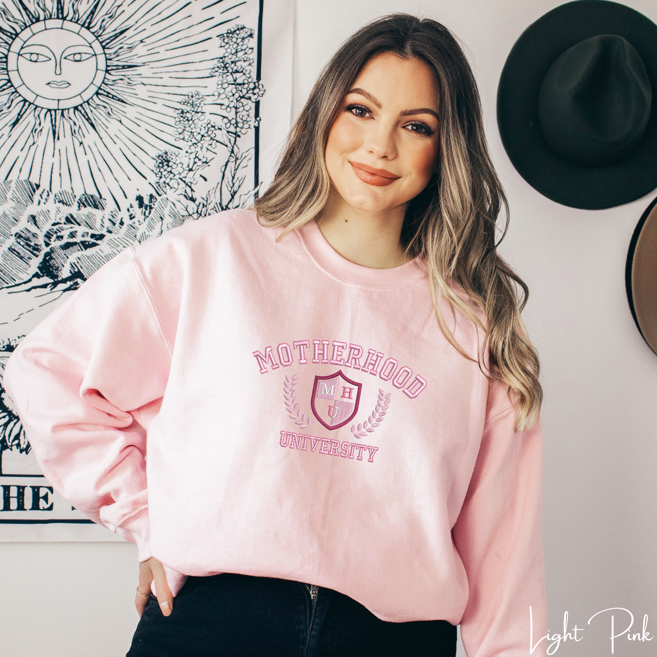 Motherhood University Embroidered Sweatshirt | Mum Life Gildan 18000 Sweatshirt