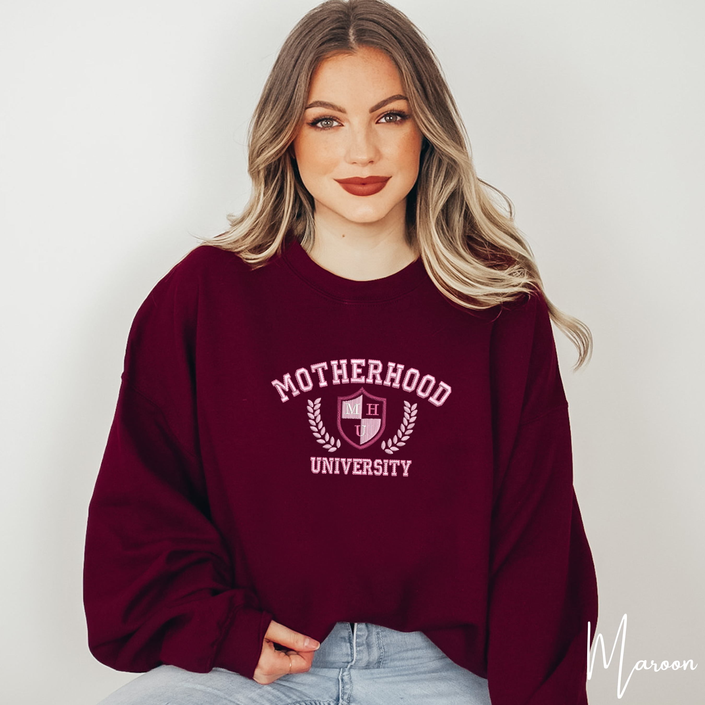Motherhood University Embroidered Sweatshirt | Mum Life Gildan 18000 Sweatshirt
