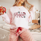 Embroidered Believe Sweatshirt | Minimalist Christmas Gildan 18000 Sweatshirt