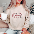 Embroidered Believe Sweatshirt | Minimalist Christmas Gildan 18000 Sweatshirt