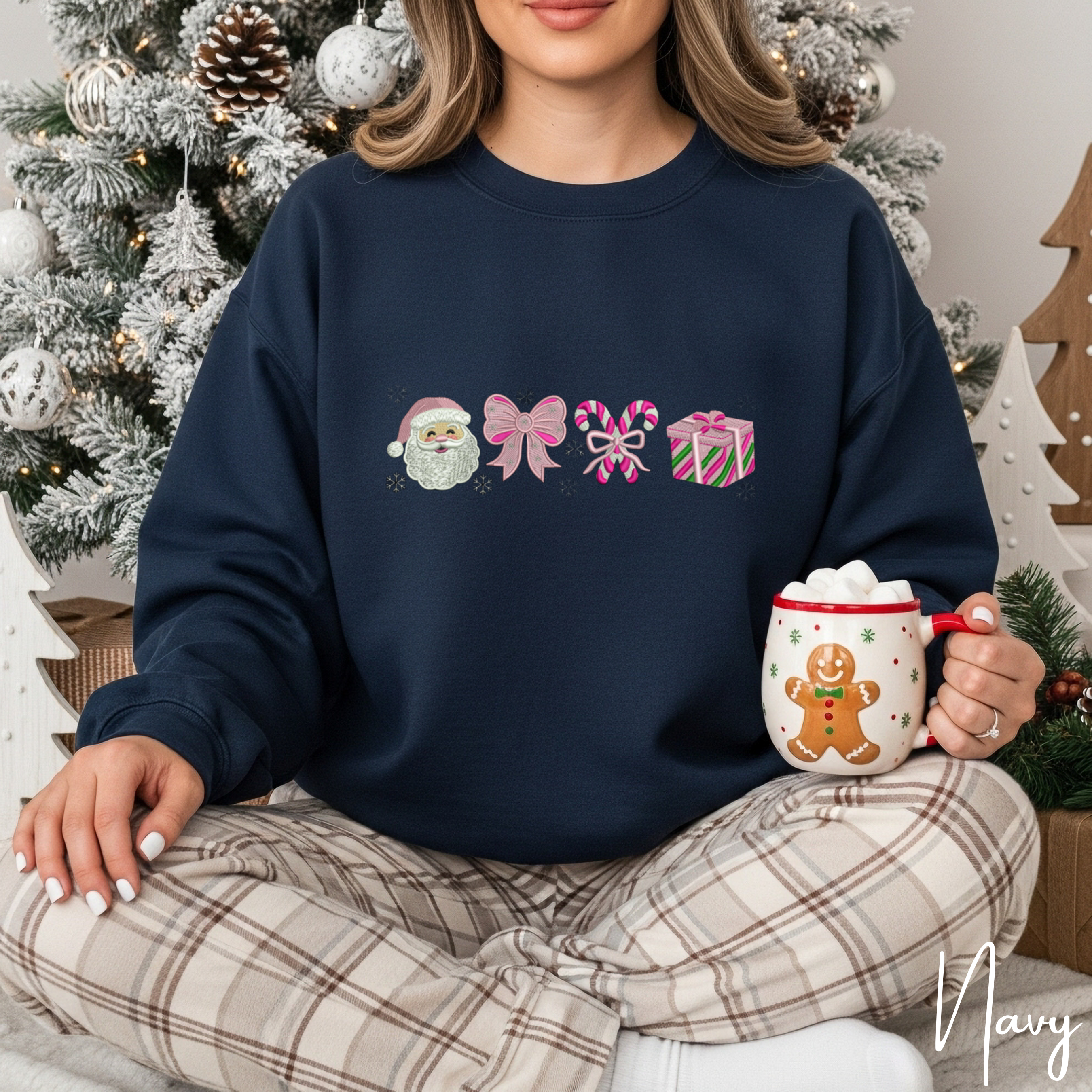Embroidered Christmas Sweatshirt | Candy Cane Santa Holiday Pullover Gildan 18000 Sweatshirt