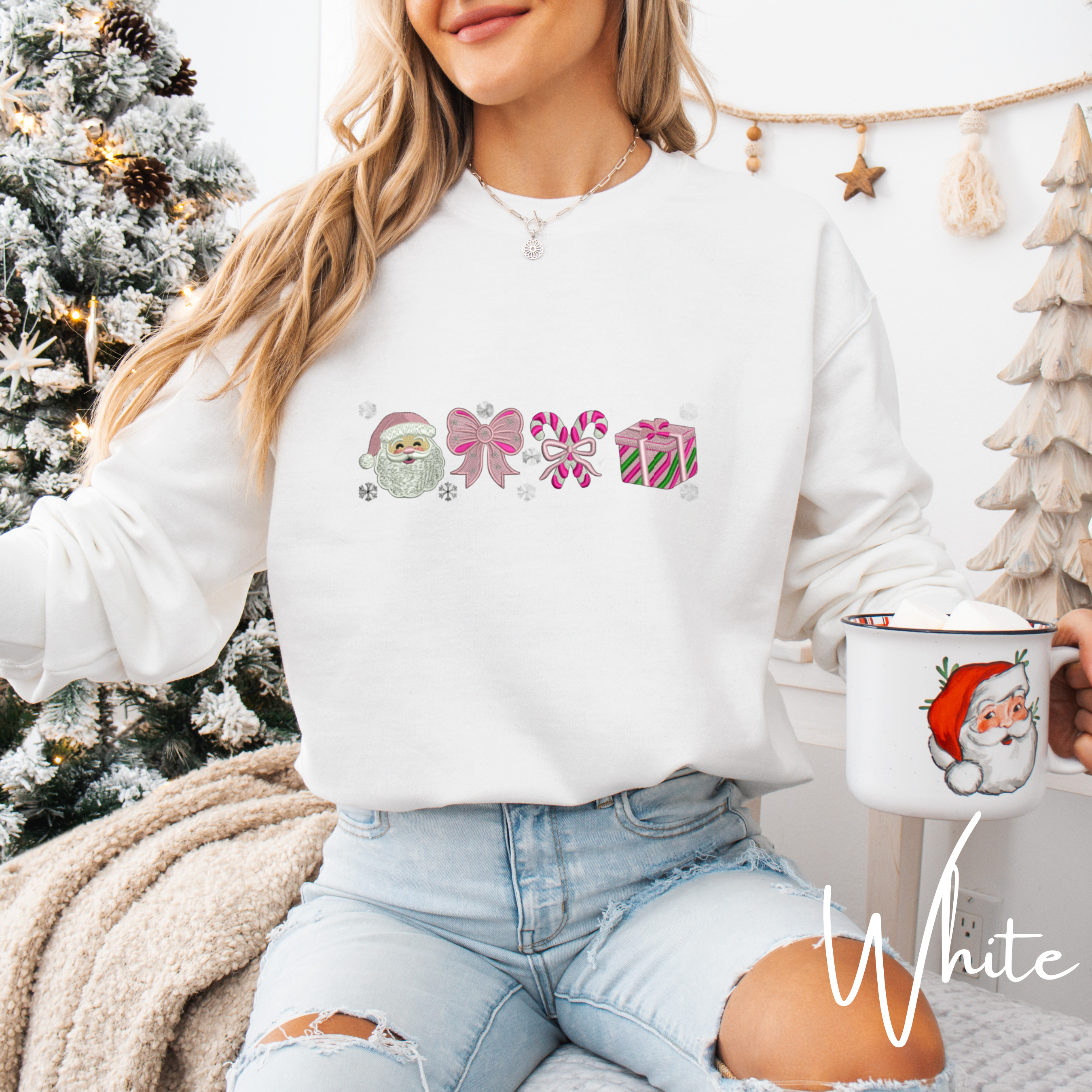 Embroidered Christmas Sweatshirt | Candy Cane Santa Holiday Pullover Gildan 18000 Sweatshirt
