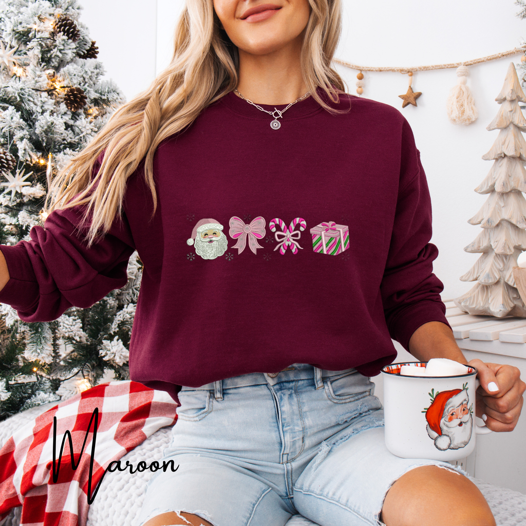 Embroidered Christmas Sweatshirt | Candy Cane Santa Holiday Pullover Gildan 18000 Sweatshirt