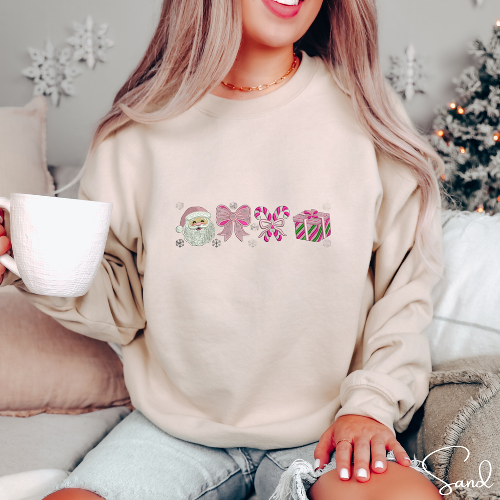 Embroidered Christmas Sweatshirt | Candy Cane Santa Holiday Pullover Gildan 18000 Sweatshirt