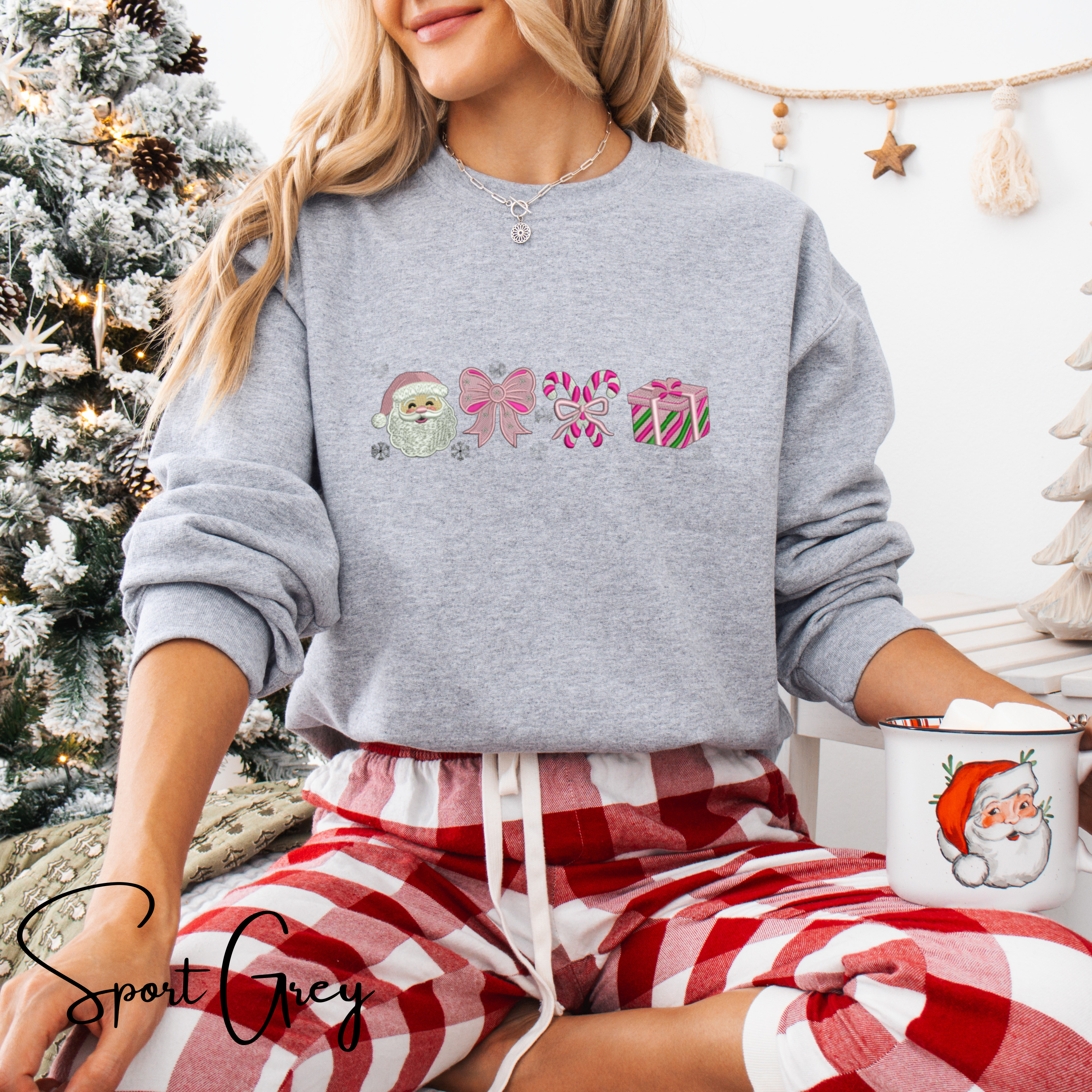 Embroidered Christmas Sweatshirt | Candy Cane Santa Holiday Pullover Gildan 18000 Sweatshirt