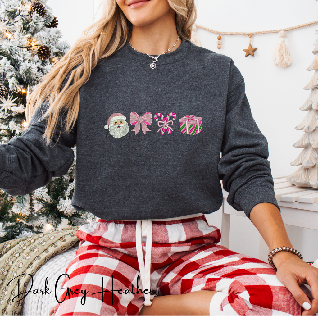 Embroidered Christmas Sweatshirt | Candy Cane Santa Holiday Pullover Gildan 18000 Sweatshirt