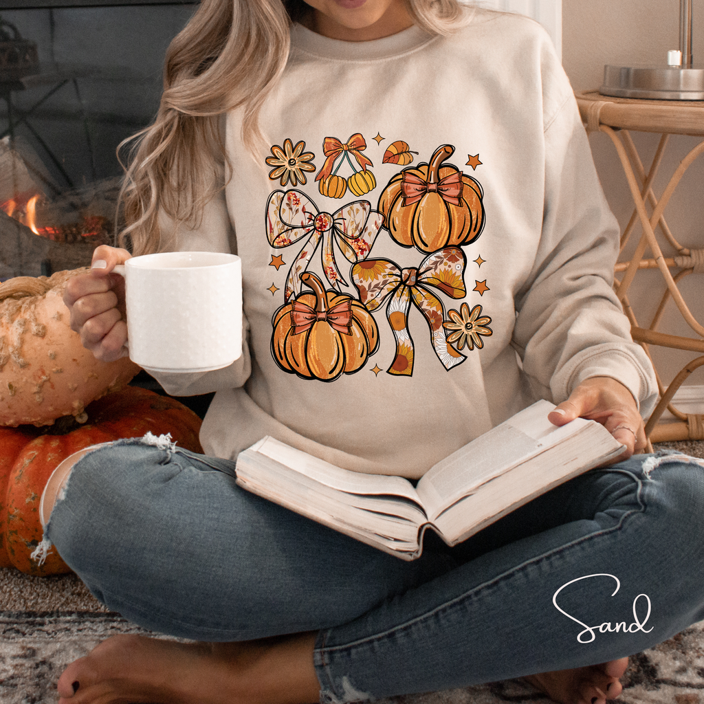 Fall Pumpkin Graphic Tee | Hand-Drawn Thanksgiving Gildan 18000 Sweatshirt