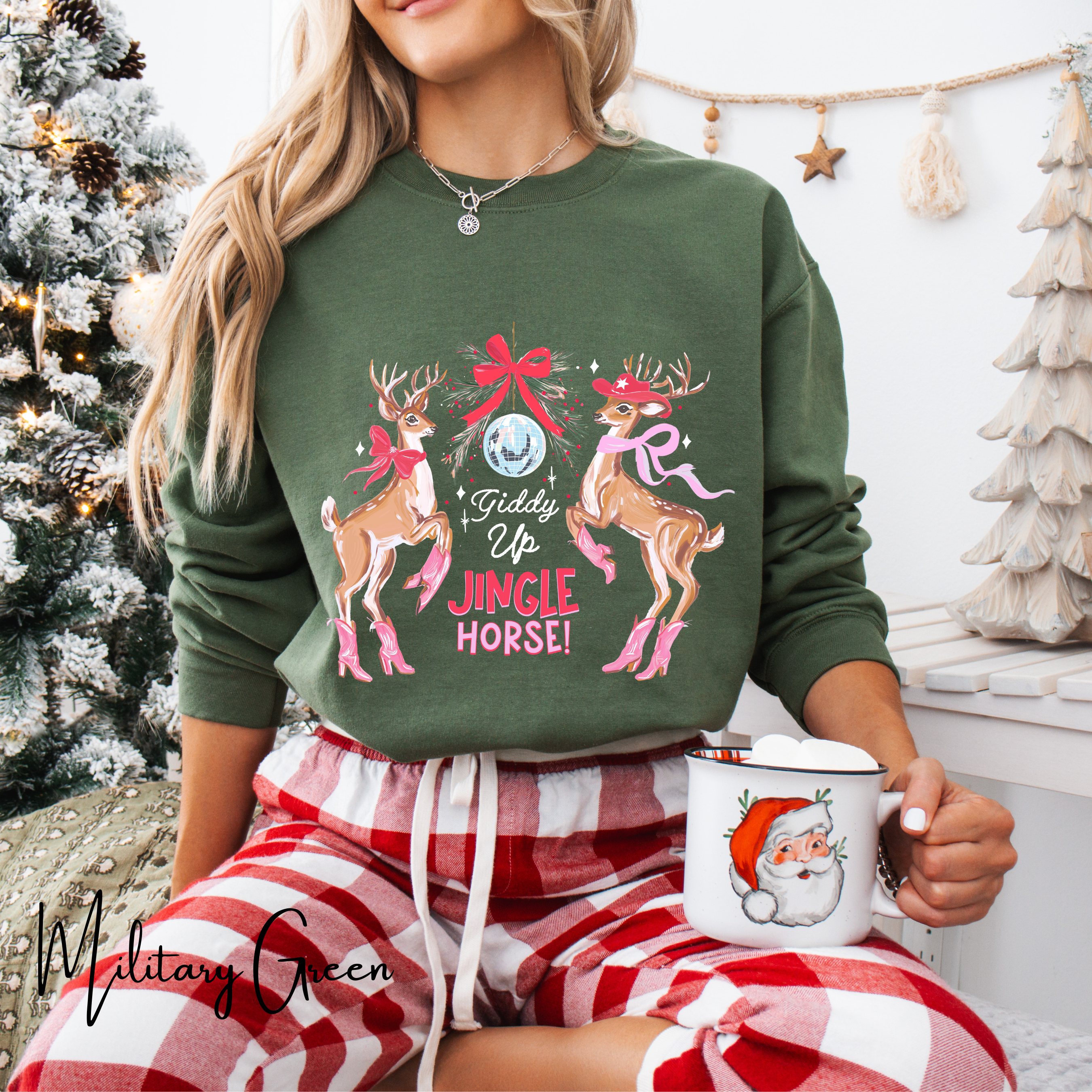 🎄🤠 Giddy Up Jingle Horse | Reindeer Disco Ball Christmas Gildan 18000 Sweatshirt