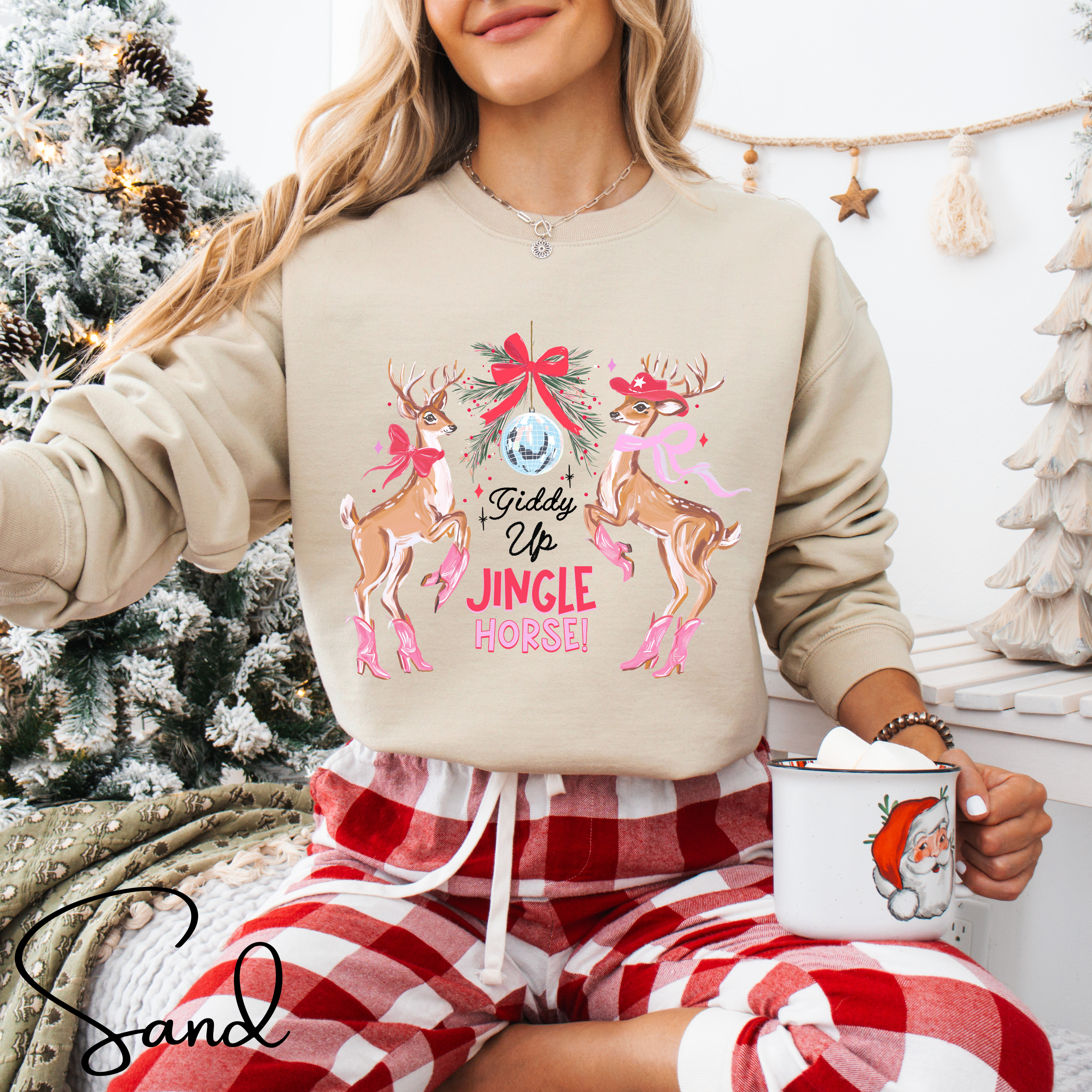 🎄🤠 Giddy Up Jingle Horse | Reindeer Disco Ball Christmas Gildan 18000 Sweatshirt