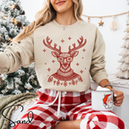 🦌🎄 Preppy Christmas Deer Sweatshirt – Gildan 18000 • Festive Turtleneck Sweater Deer with Glasses Holiday Crewneck