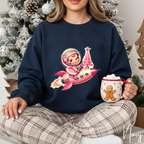 🚀 “Retro Rocket Reindeer Girl Christmas Sweatshirt” – Gildan 18000 🚀