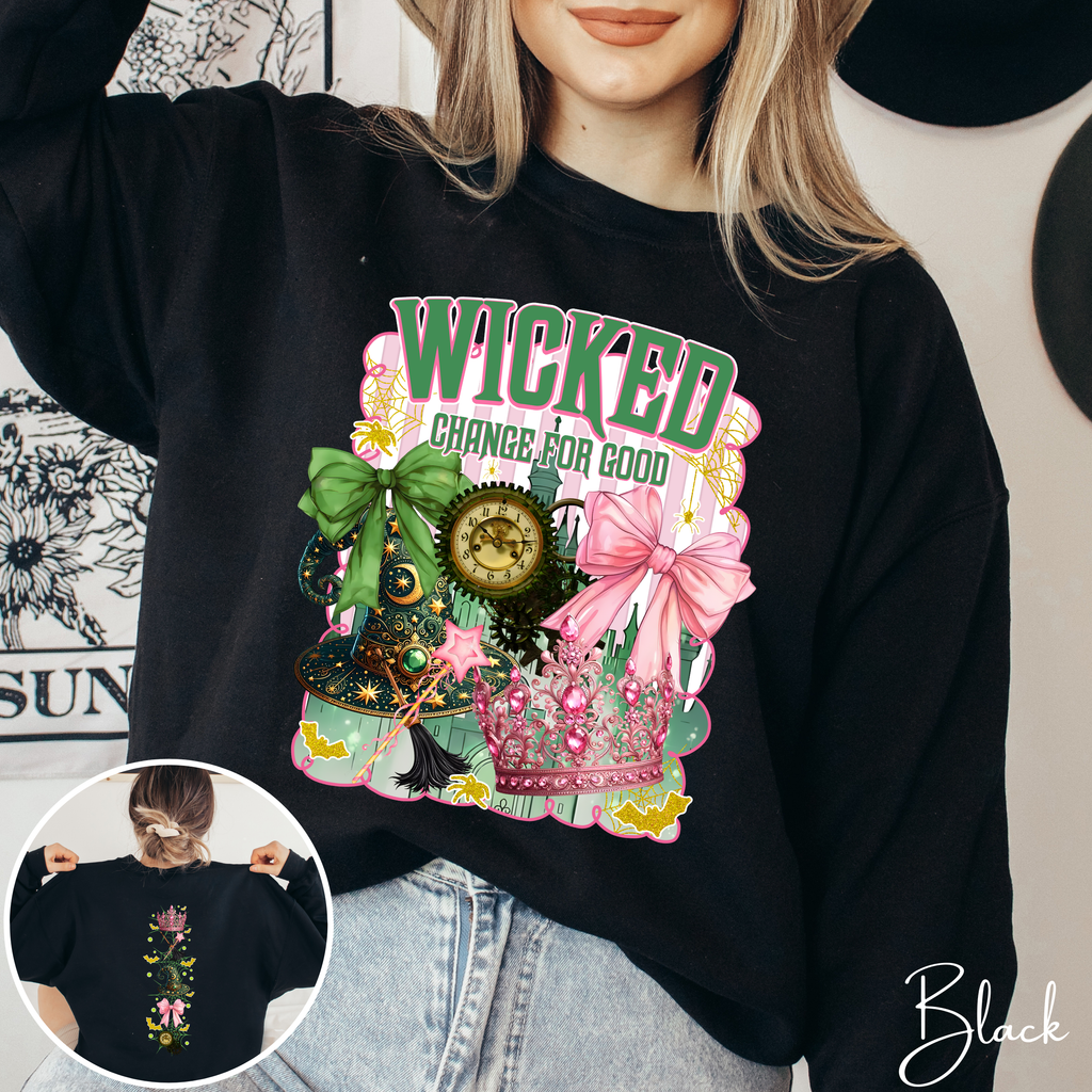 ✨ Wicked “Defying Gravity” Gildan 18000 Sweatshirt 🌙💚💗 | Magical Coquette Front & Back Design 🧙‍♀️🎀