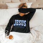 ✨ JESUS Floral Varsity Sweatshirt | Cozy Faith Gildan 18000 Crewneck | John 14:6 Faith Sweatshirt  ✨