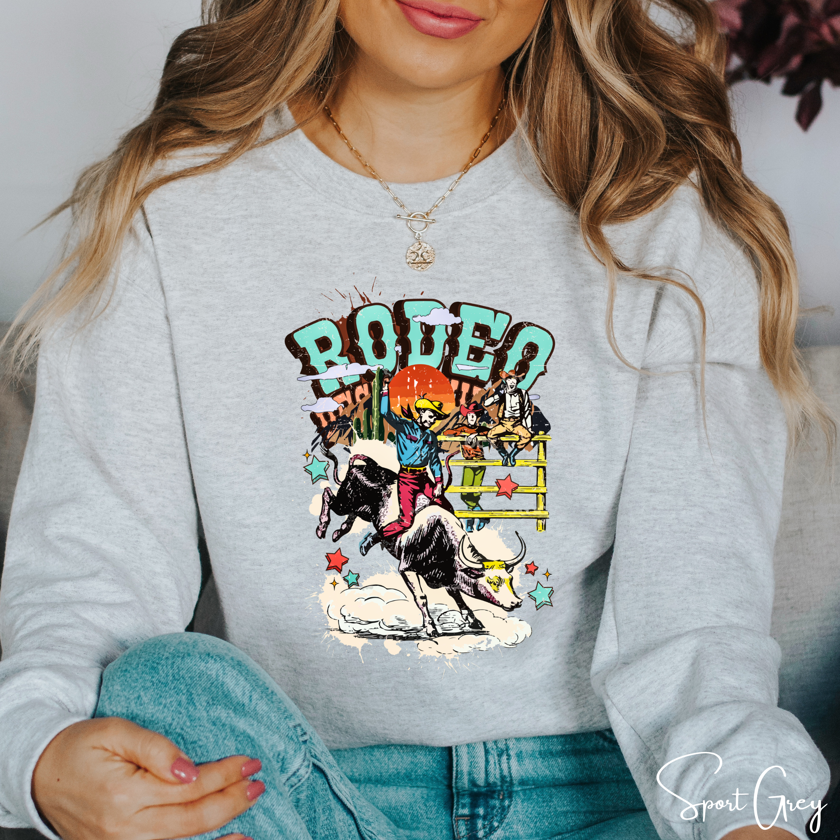 Vintage Rodeo Sweatshirt | Retro Cowboy & Bucking Bull Women’s Crewneck Gildan 18000 Sweatshirt