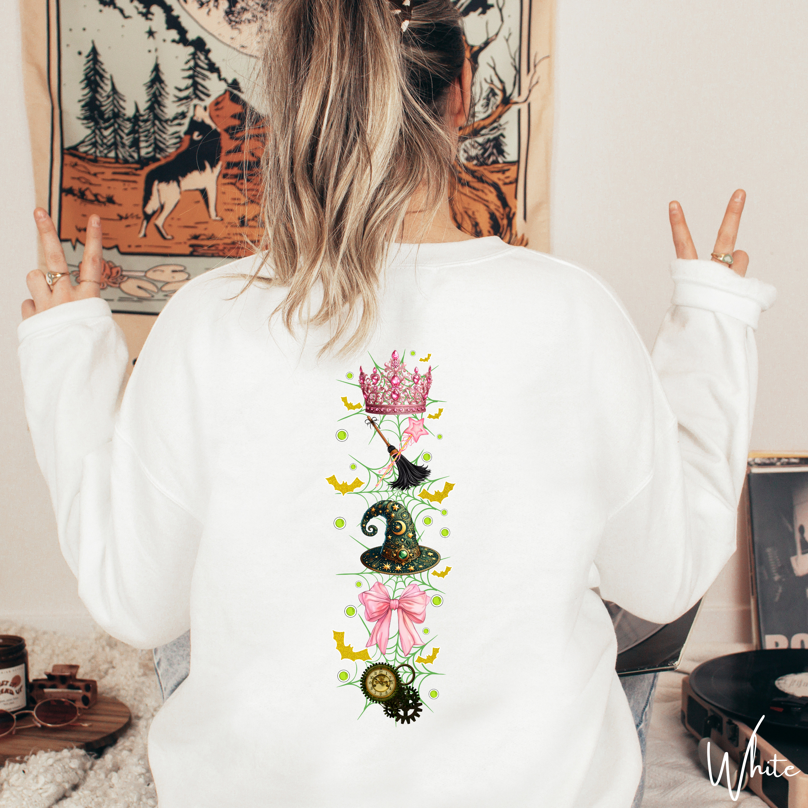 ✨ Wicked “Defying Gravity” Gildan 18000 Sweatshirt 🌙💚💗 | Magical Coquette Front & Back Design 🧙‍♀️🎀