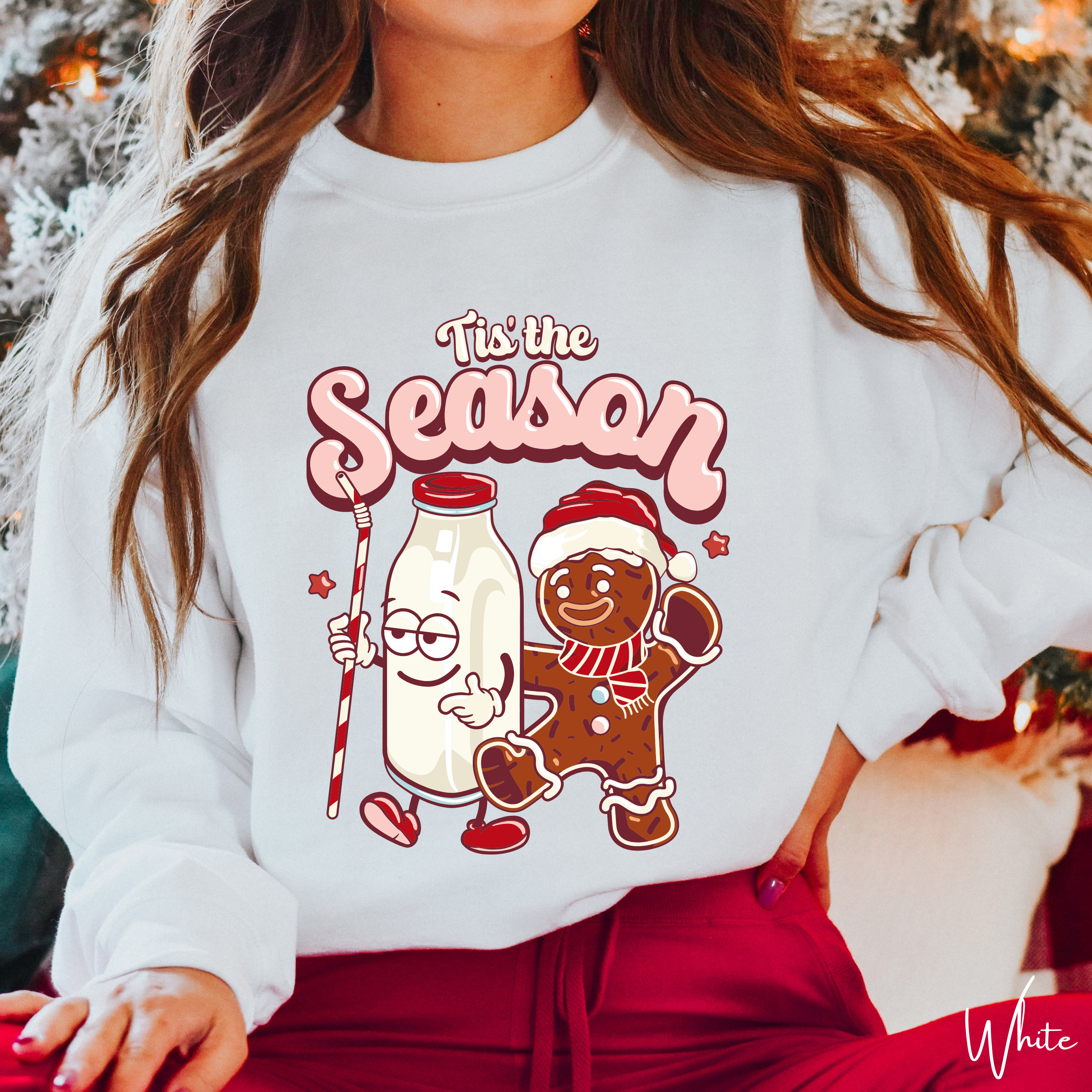 Tis the Season Retro Milk and Gingerbread Man Christmas Gildan 18000 Sweatshirt
