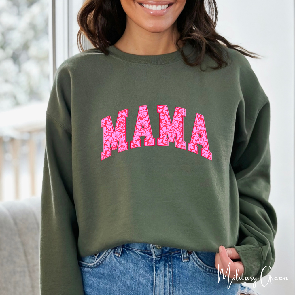 ✨ MAMA Floral Sweatshirt – Gildan 18000 | Cozy Pink Flower Mama Gildan 18000 Crewneck 💗🌸