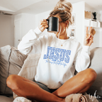 ✨ JESUS Floral Varsity Sweatshirt | Cozy Faith Gildan 18000 Crewneck | John 14:6 Faith Sweatshirt  ✨