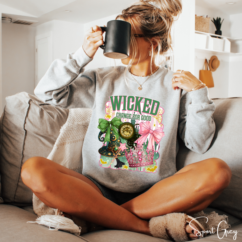 ✨ Wicked “Defying Gravity” Gildan 18000 Sweatshirt 🌙💚💗 | Magical Coquette Front & Back Design 🧙‍♀️🎀
