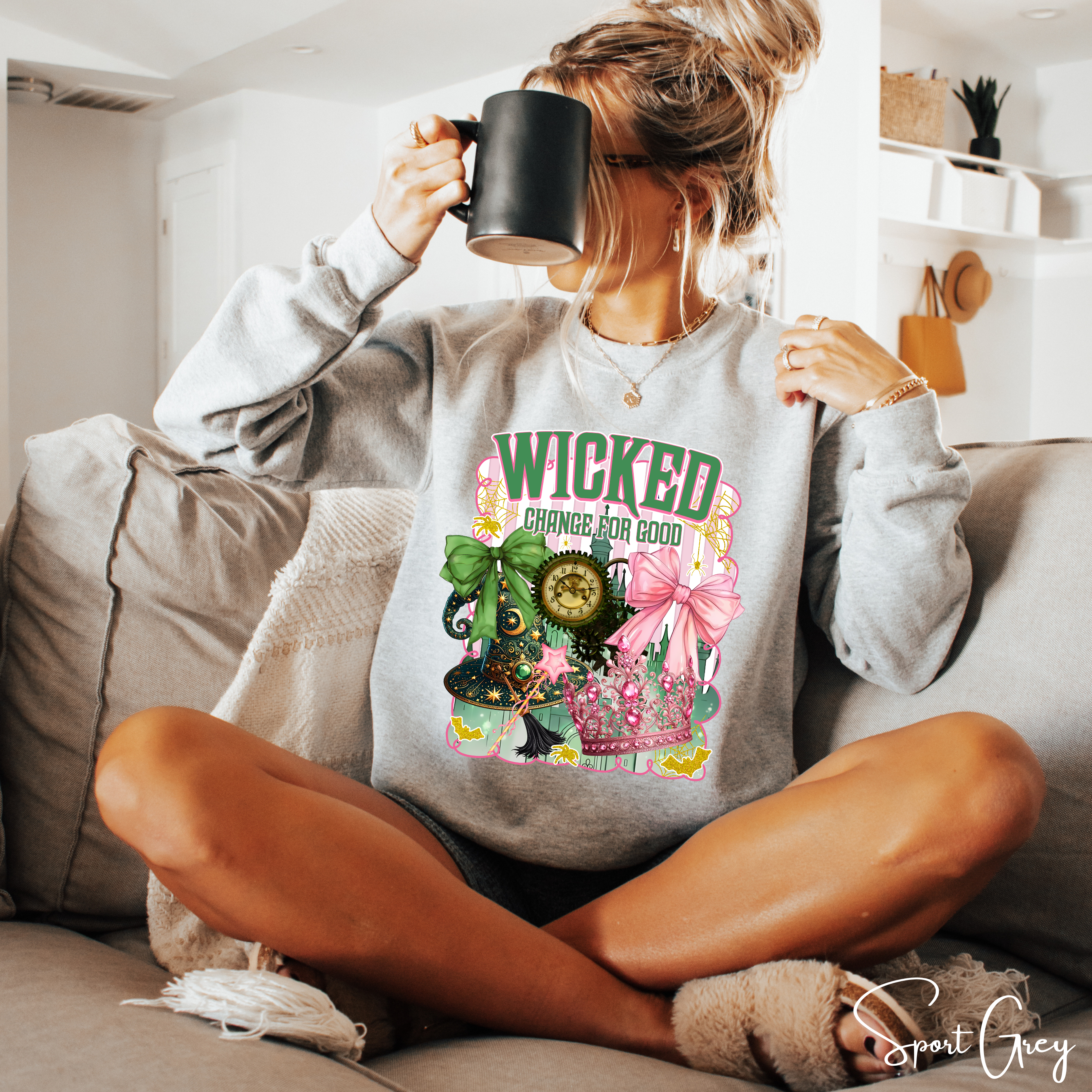 ✨ Wicked “Defying Gravity” Gildan 18000 Sweatshirt 🌙💚💗 | Magical Coquette Front & Back Design 🧙‍♀️🎀
