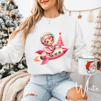 🚀 “Retro Rocket Reindeer Girl Christmas Sweatshirt” – Gildan 18000 🚀