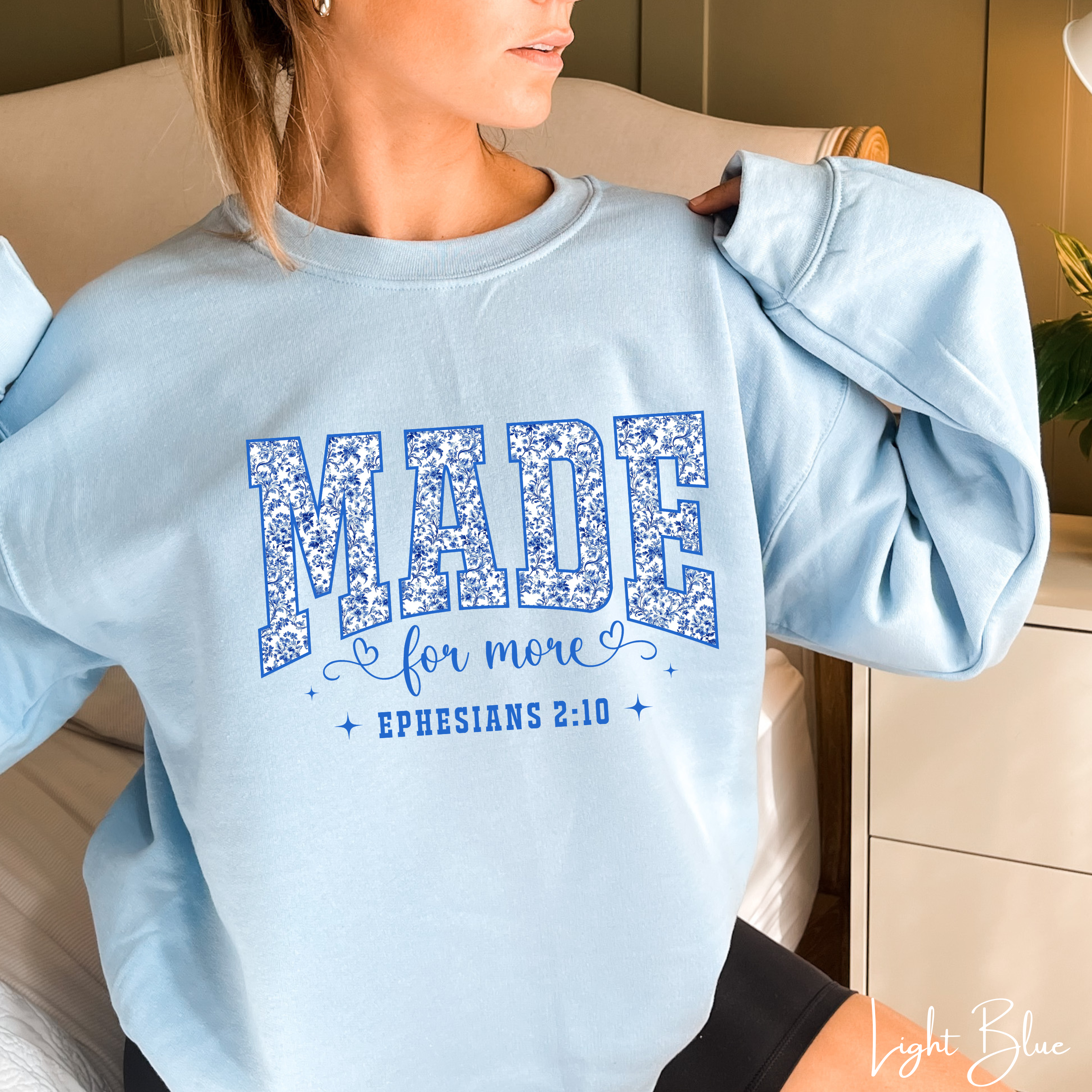✨ Gildan 18000 “MADE” Floral Varsity Sweatshirt | Made for More | Ephesians 2:10 | Cozy Christian Crew ✨
