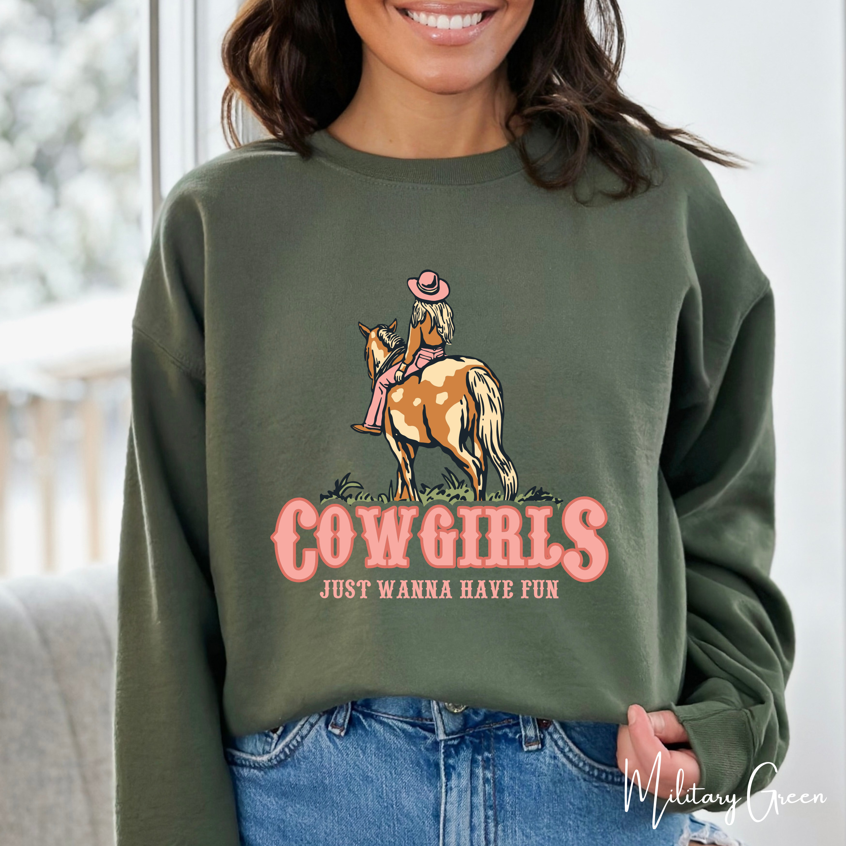 2. Retro Cowgirl Sweatshirt | “Cowgirls Just Want to Have Fun” Western Graphic Gildan 18000 Sweatshirt