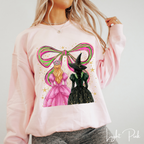 ✨ Wicked Besties Gildan 18000 Sweatshirt 💚💗 | Sparkly Hand-Drawn Elphaba & Glinda + Coquette Bow 🎀