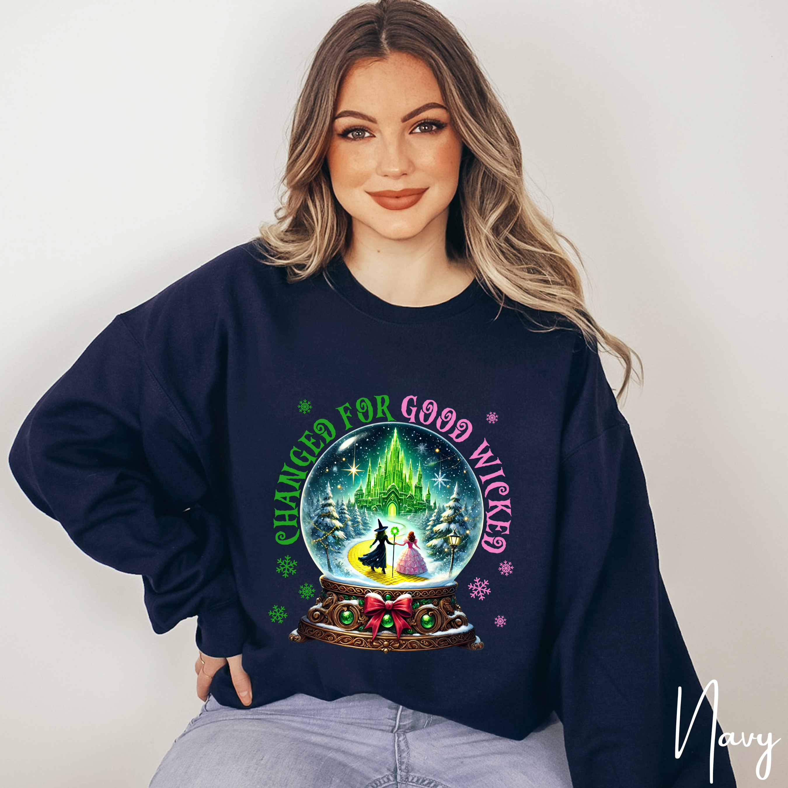 Changed for Good Wicked Snow Globe Sweatshirt ✨🧙‍♀️💚❄️ | Cozy Gildan 18000 Crewneck