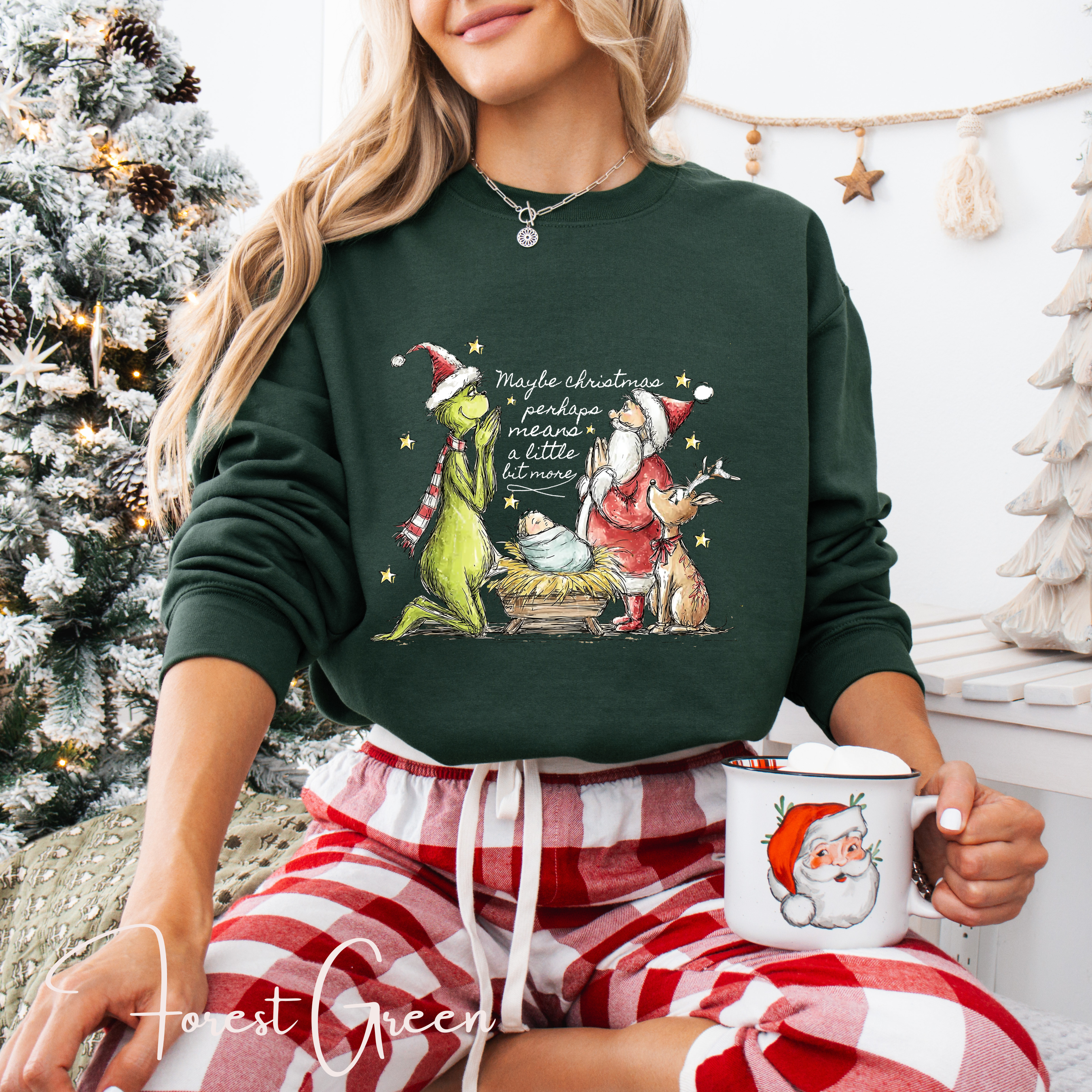 ✨“Maybe Christmas Means a Little Bit More” Sweatshirt – Gildan 18000 | Grinch, Santa & Nativity Holiday Crewneck 🎄💚✨
