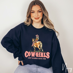 2. Retro Cowgirl Sweatshirt | “Cowgirls Just Want to Have Fun” Western Graphic Gildan 18000 Sweatshirt