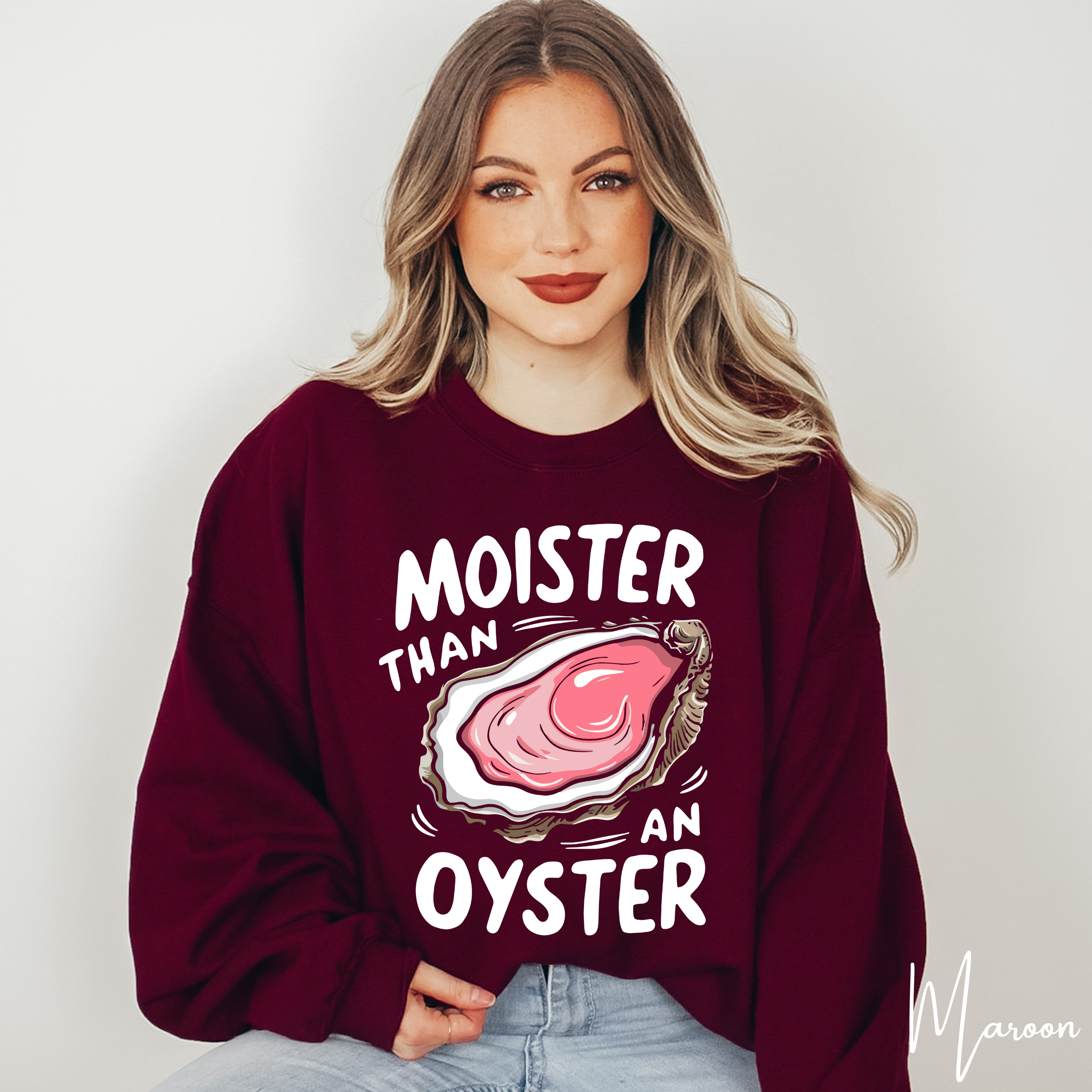 🦪💦 “Moister Than a Oyster” Meme Sweatshirt | Gildan 18000 Funny Sweatshirt | Big Shucked Oyster Sweatshirt 🦪💦