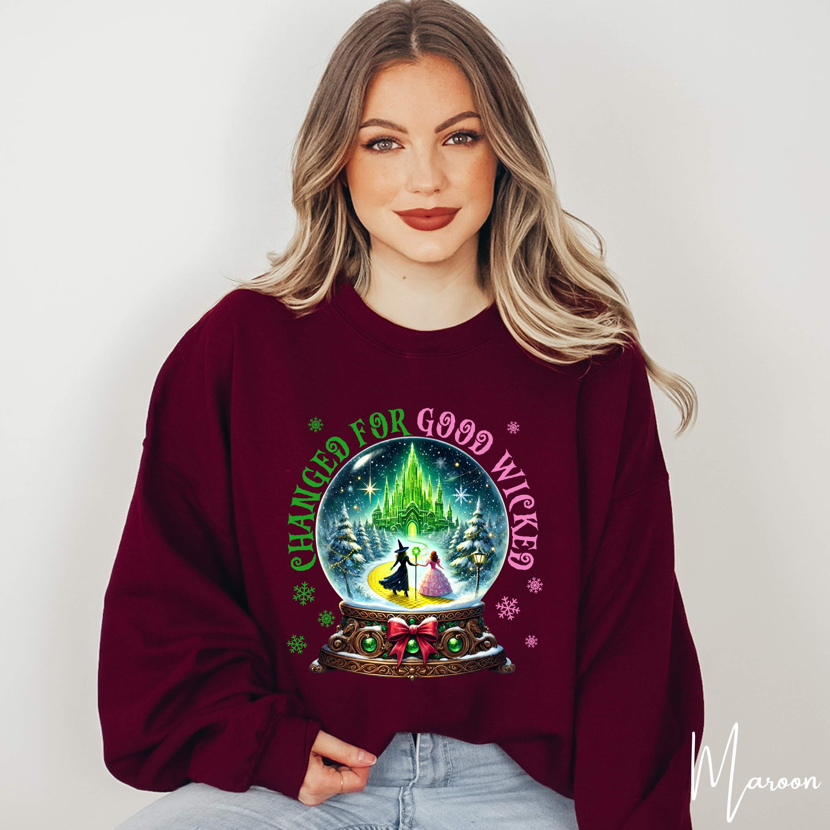 Changed for Good Wicked Snow Globe Sweatshirt ✨🧙‍♀️💚❄️ | Cozy Gildan 18000 Crewneck
