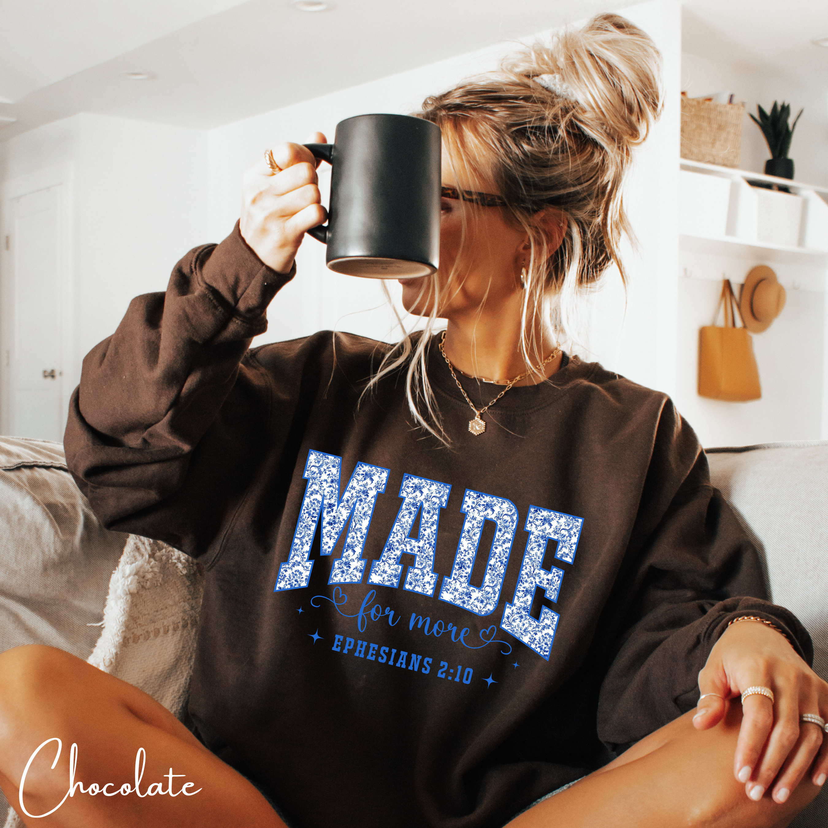 ✨ Gildan 18000 “MADE” Floral Varsity Sweatshirt | Made for More | Ephesians 2:10 | Cozy Christian Crew ✨