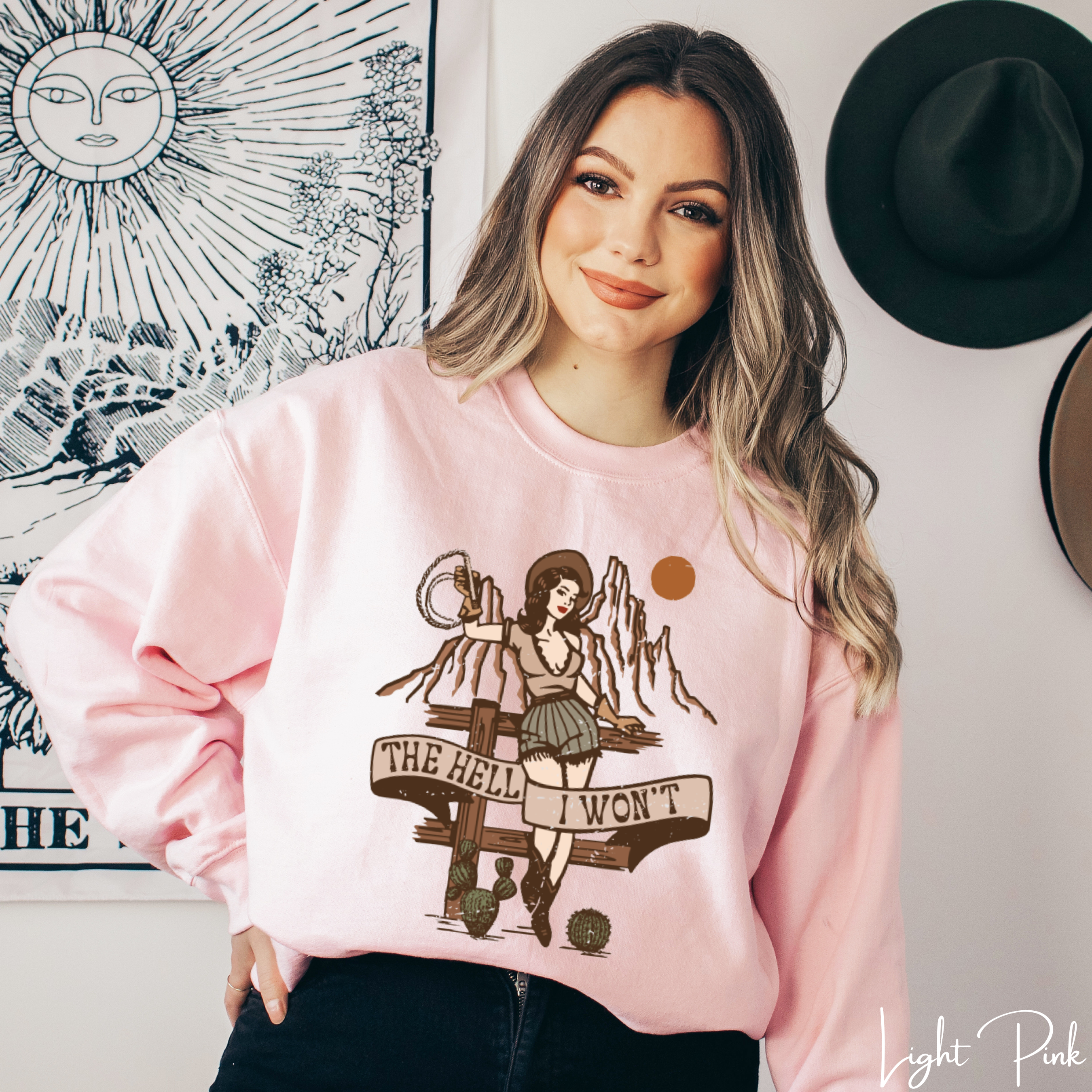 1. Vintage Sassy Cowgirl Sweatshirt | “The Hell I Won’t” Western Graphic Gildan 18000 Sweatshirt