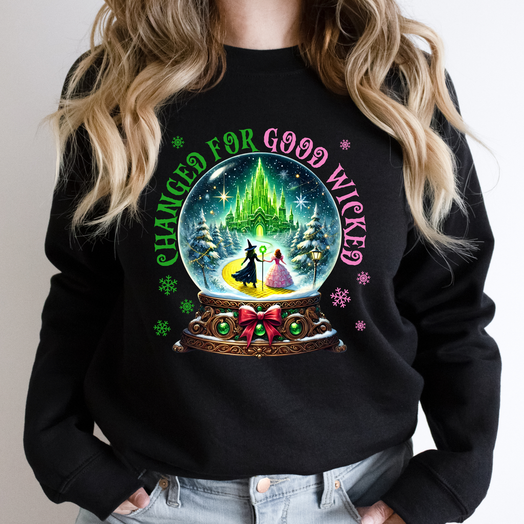 Changed for Good Wicked Snow Globe Sweatshirt ✨🧙‍♀️💚❄️ | Cozy Gildan 18000 Crewneck