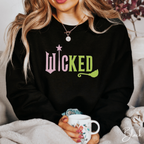 Embroidered WICKED Split Pink & Green Sweatshirt 💚💖 | Gildan 18000 | Wand & Broomstick Magical Crewneck