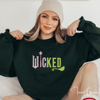 Embroidered WICKED Split Pink & Green Sweatshirt 💚💖 | Gildan 18000 | Wand & Broomstick Magical Crewneck