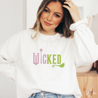 Embroidered WICKED Split Pink & Green Sweatshirt 💚💖 | Gildan 18000 | Wand & Broomstick Magical Crewneck