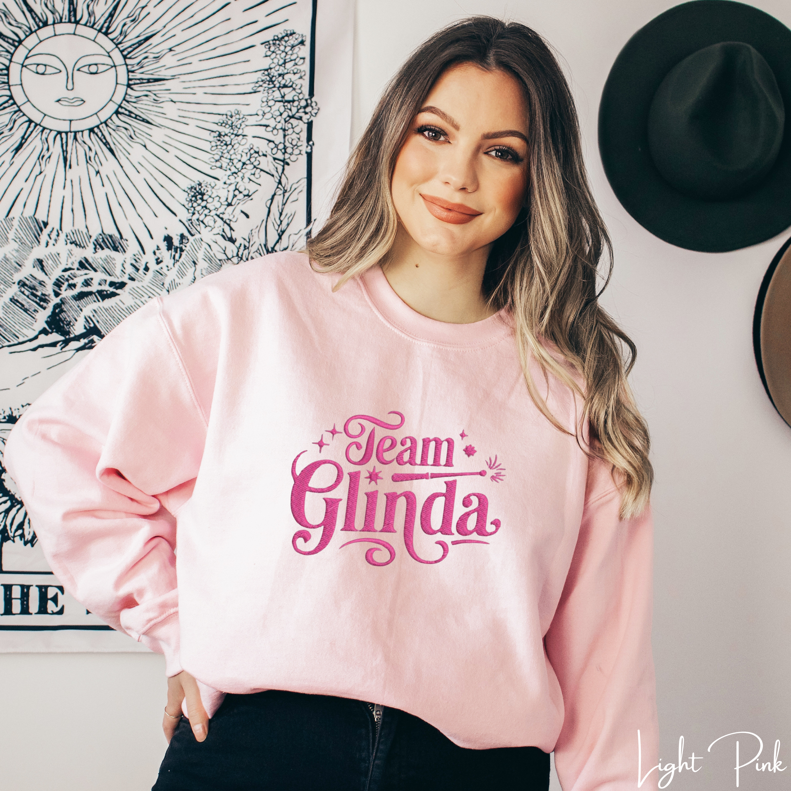 Embroidered “Team Glinda” Sweatshirt ✨💖 | Gildan 18000 | Cute Cozy Magical Aesthetic Crewneck