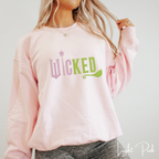 Embroidered WICKED Split Pink & Green Sweatshirt 💚💖 | Gildan 18000 | Wand & Broomstick Magical Crewneck