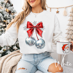 🍒✨ Disco Cherry Coquette Bow Sweatshirt – Retro Glitter Aesthetic Cozy Trendy Pullover 🎀🪩 Gildan 18000 Sweatshirt