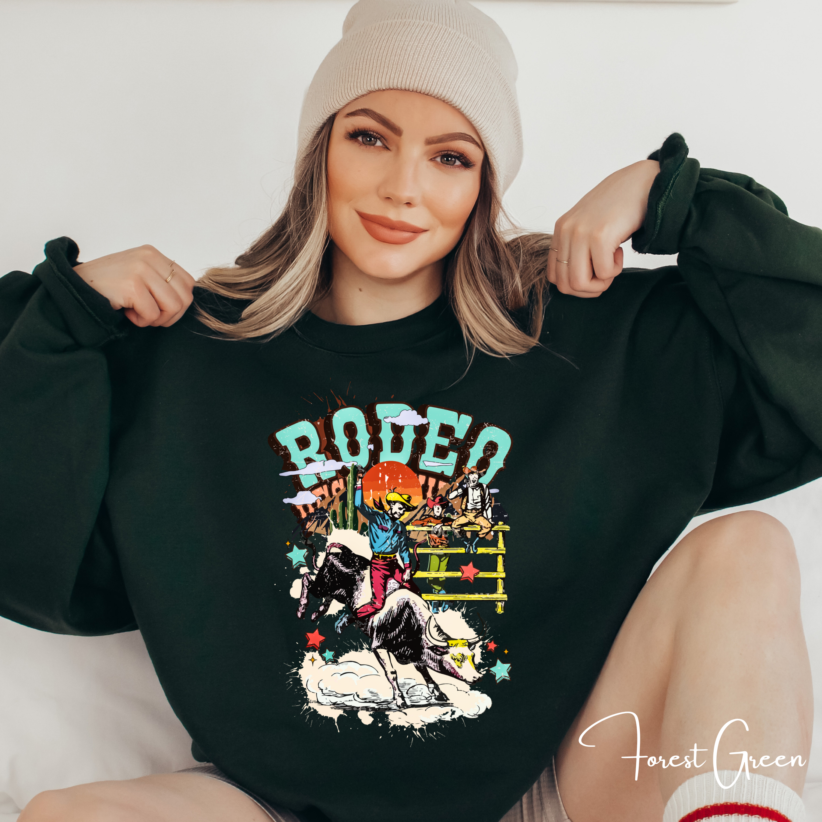 Vintage Rodeo Sweatshirt | Retro Cowboy & Bucking Bull Women’s Crewneck Gildan 18000 Sweatshirt