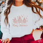 🎄✨ Merry Christmas Embroidered Trees Sweatshirt – Gildan 18000 Cozy Holiday Crewneck • Minimalist Festive Winter Style 🎄✨