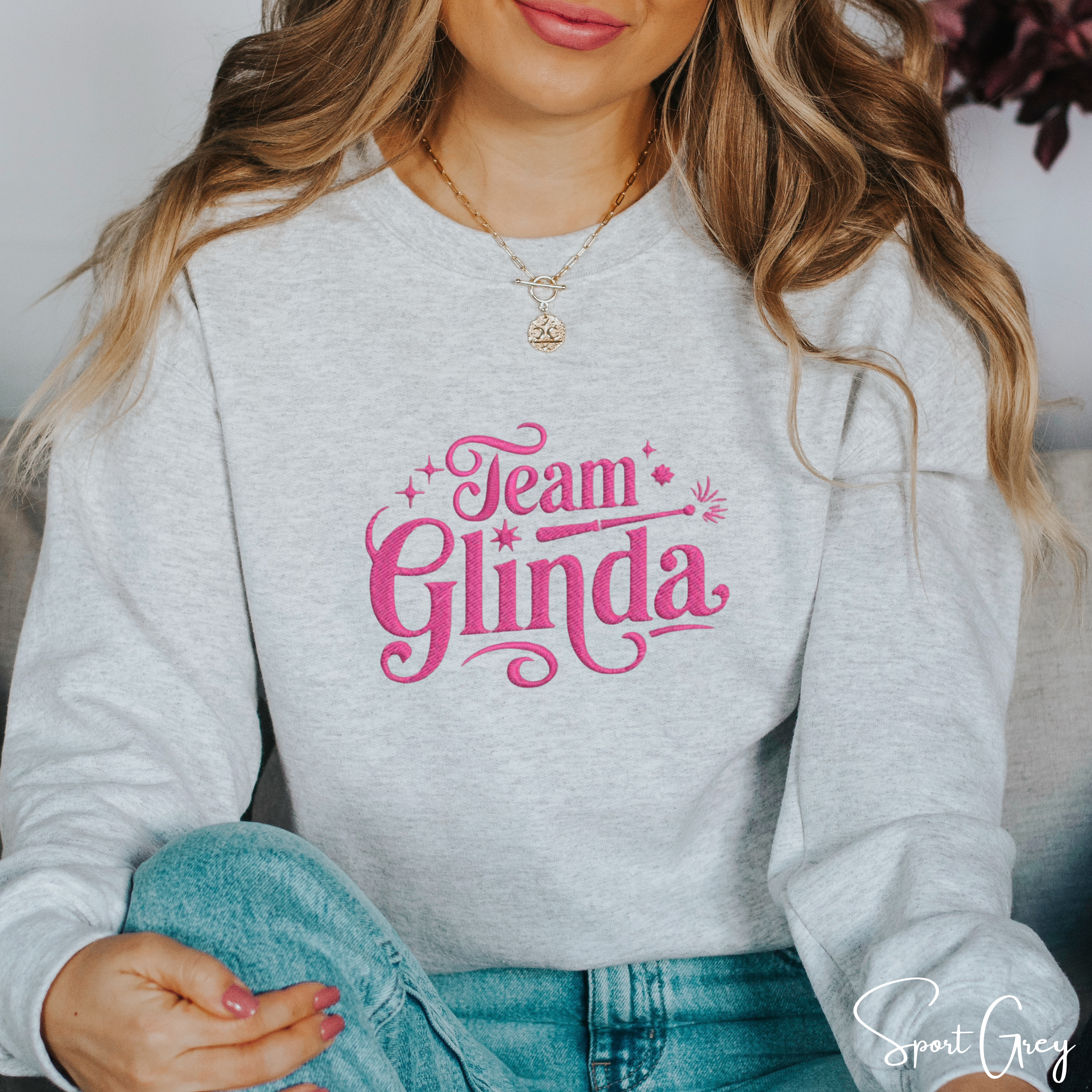 Embroidered “Team Glinda” Sweatshirt ✨💖 | Gildan 18000 | Cute Cozy Magical Aesthetic Crewneck