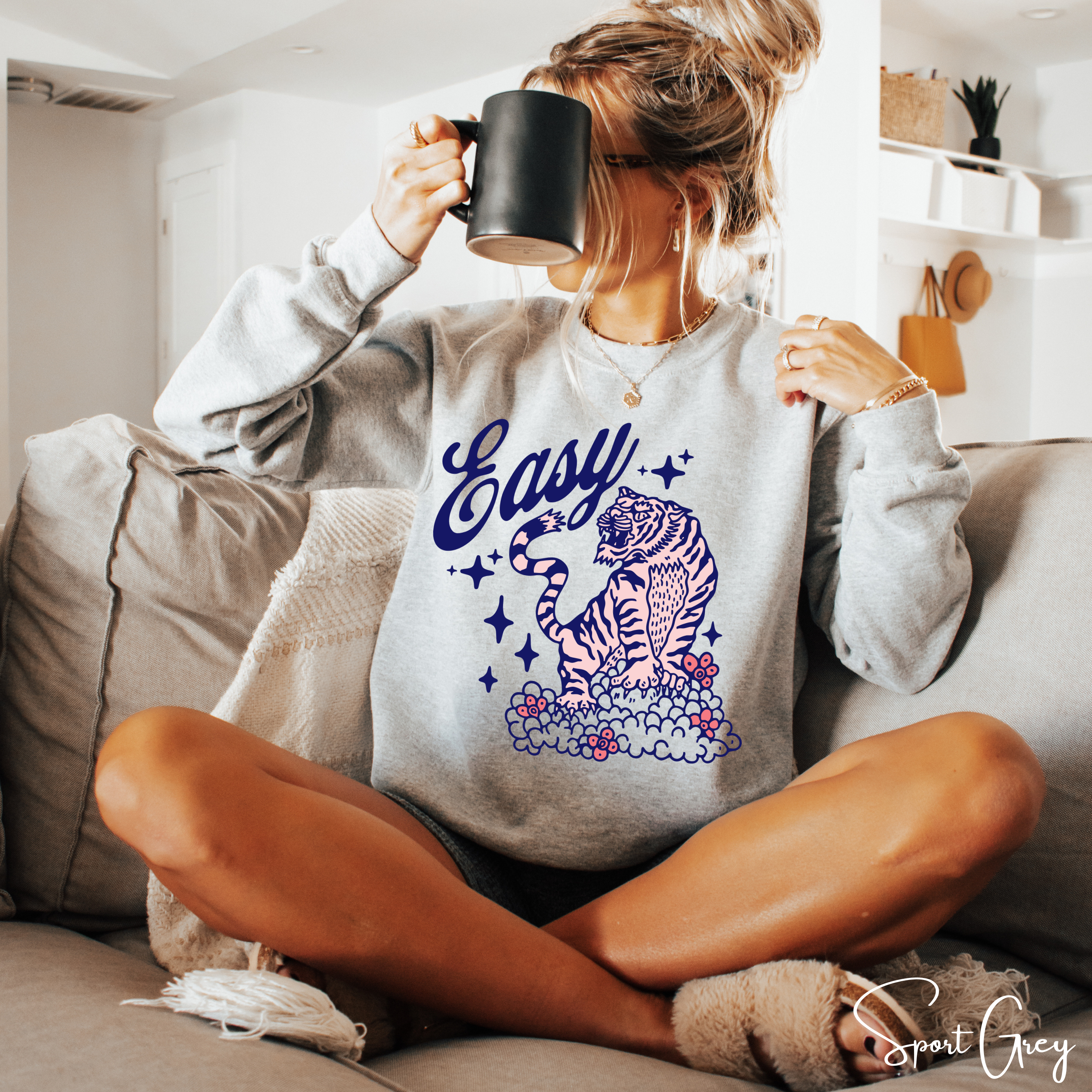 “Easy” Tiger Graphic Sweatshirt 🐅 | Cozy Gildan 18000 Easy Tiger Graphic Crewneck