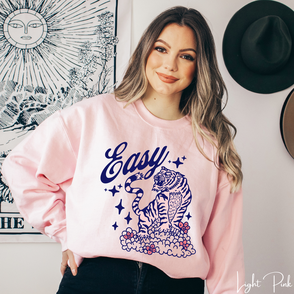 “Easy” Tiger Graphic Sweatshirt 🐅 | Cozy Gildan 18000 Easy Tiger Graphic Crewneck