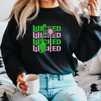 Embroidered Stacked “WICKED” Sweatshirt 💚💖 | Gildan 18000 | Wand & Broom Magical Aesthetic Crewneck