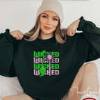 Embroidered Stacked “WICKED” Sweatshirt 💚💖 | Gildan 18000 | Wand & Broom Magical Aesthetic Crewneck