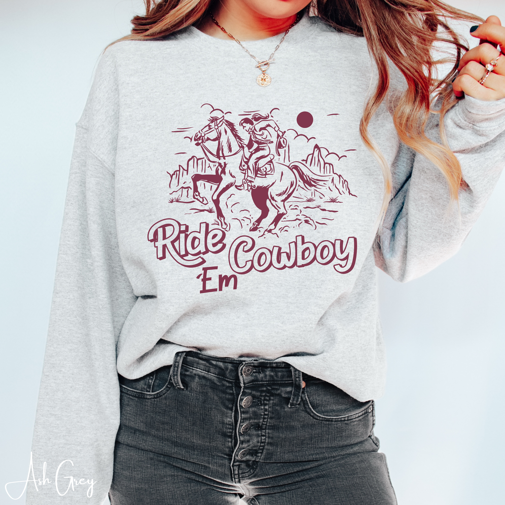 1. Ride ’Em Cowboy Vintage Bronco Sweatshirt | Retro Western Horse Riding Gildan 18000 Sweatshirt